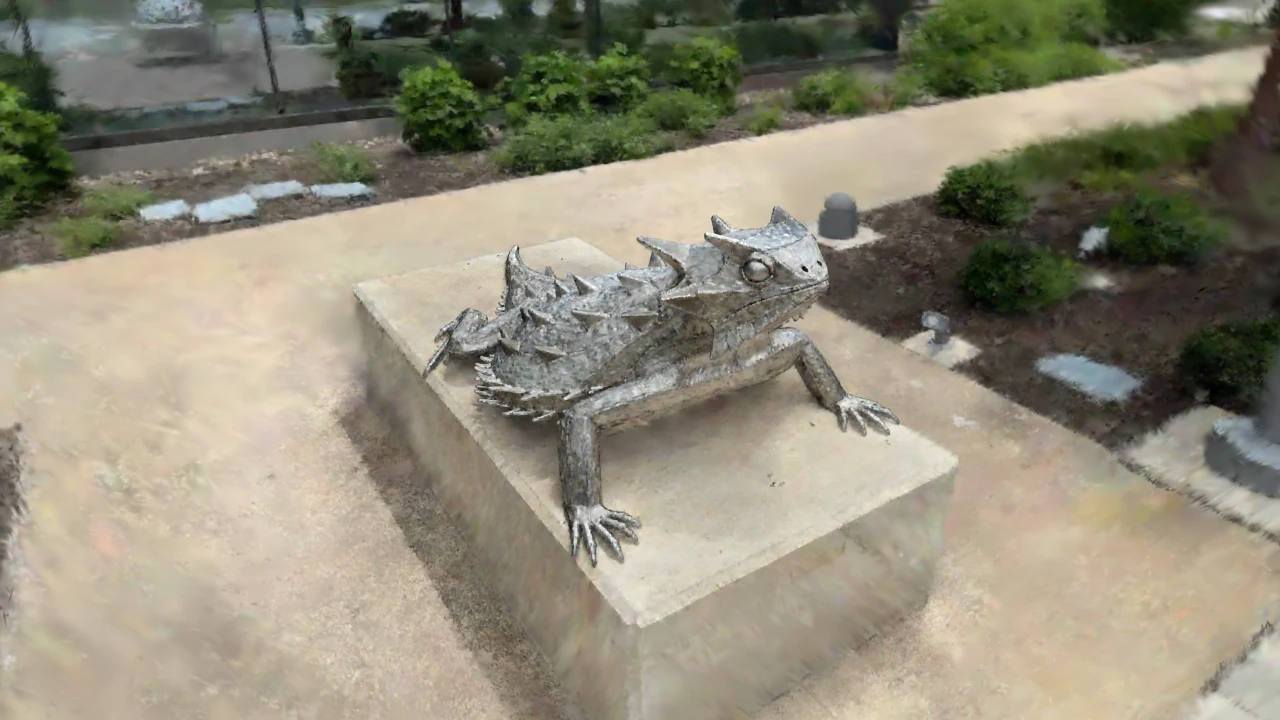 GPU rendering of the hornedlizard 3D Gaussian splatting (3DGS) scene, loaded from an SPZ file (786,233 splats).